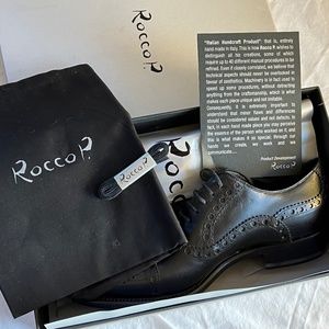 ROCCO P LUXURY WOMENS SIZE 38 ITALIAN LEATHER WINGTIP OXFORD SHOES, BRAND NEW